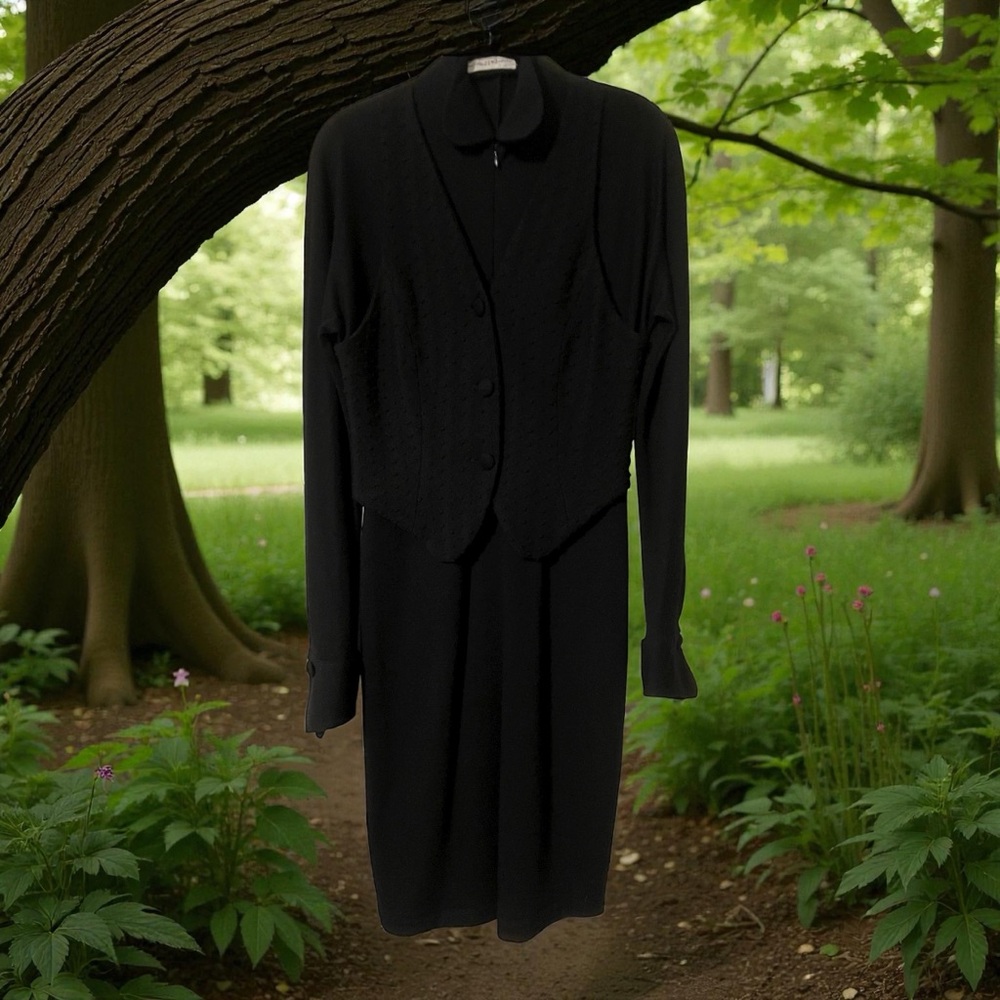 Vintage LILLIE RUBIN Black Wool Designer Dress II. Never Worn    size Small - Picture 16 of 16